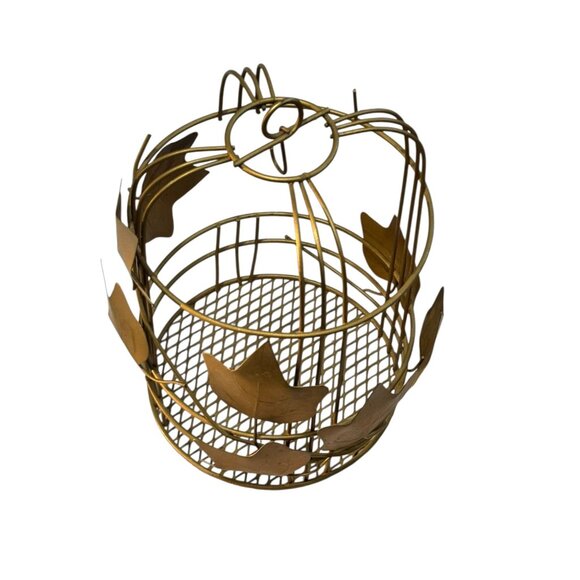 Gold Metal Birdcage With Decorative Leaf Accents For Home Decor Or Display - Picture 5 of 11